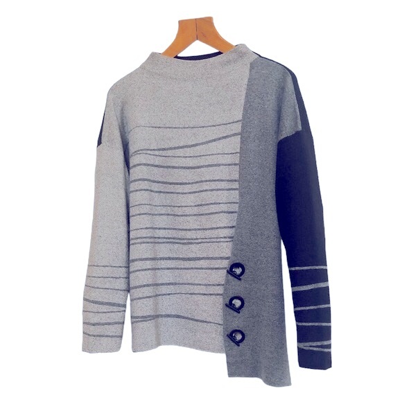 Nic+Zoe Toggle-Trimmed Asymmetric Color-Blocked Sweater - Picture 6 of 14